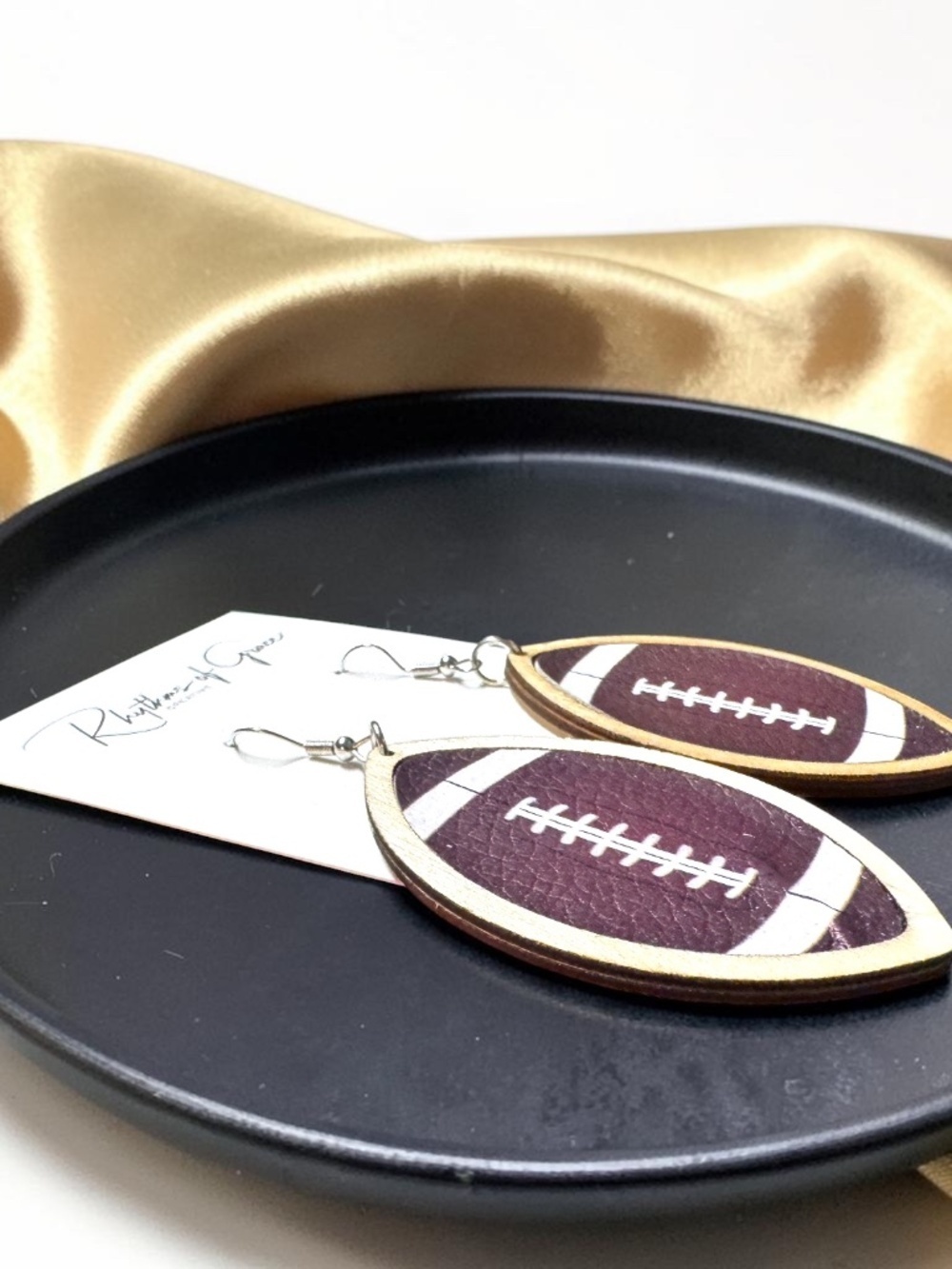 Football Dangle Earrings | Lightweight Faux Leather Game Day Jewelry (NWT) - Picture 4 of 7
